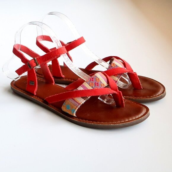 Toms Lexie Red Suede Leather & Canvas Strappy Slingback Thong Flat Sandals 8.5 W - Picture 16 of 16